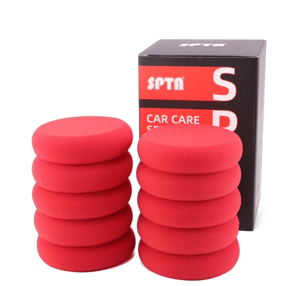

Foam Applicator Pads, SPTA 4 Inch Round Shape Side Pressing Hand Polishing Red Sponge Pads Kit Detailing Buffing Pads for Waxing