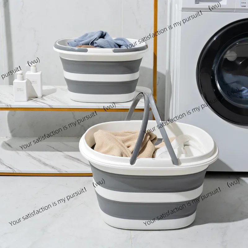 Household foldable mop bucket, square double-handle dormitory, portable storage, multi-functional dirty clothes