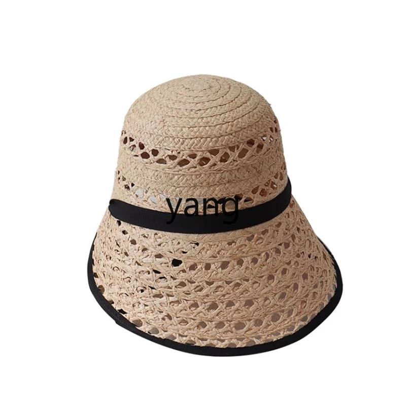 

CX retro hollow starry sky hole woven bell basin hat women lace up bucket hat