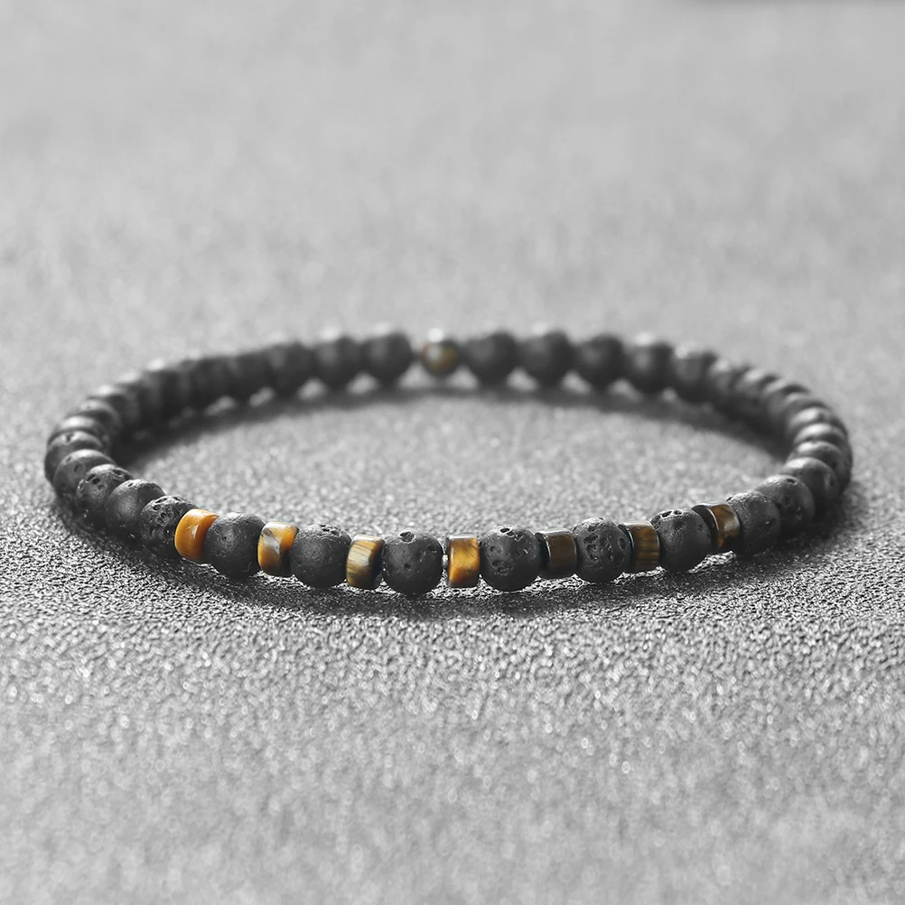 4mm Natural Stone Bracelets for Men Women Elastic Bangles Volcanic Rock Beaded Bracelet Charm Yoga Energy Jewelry Friends Gift
