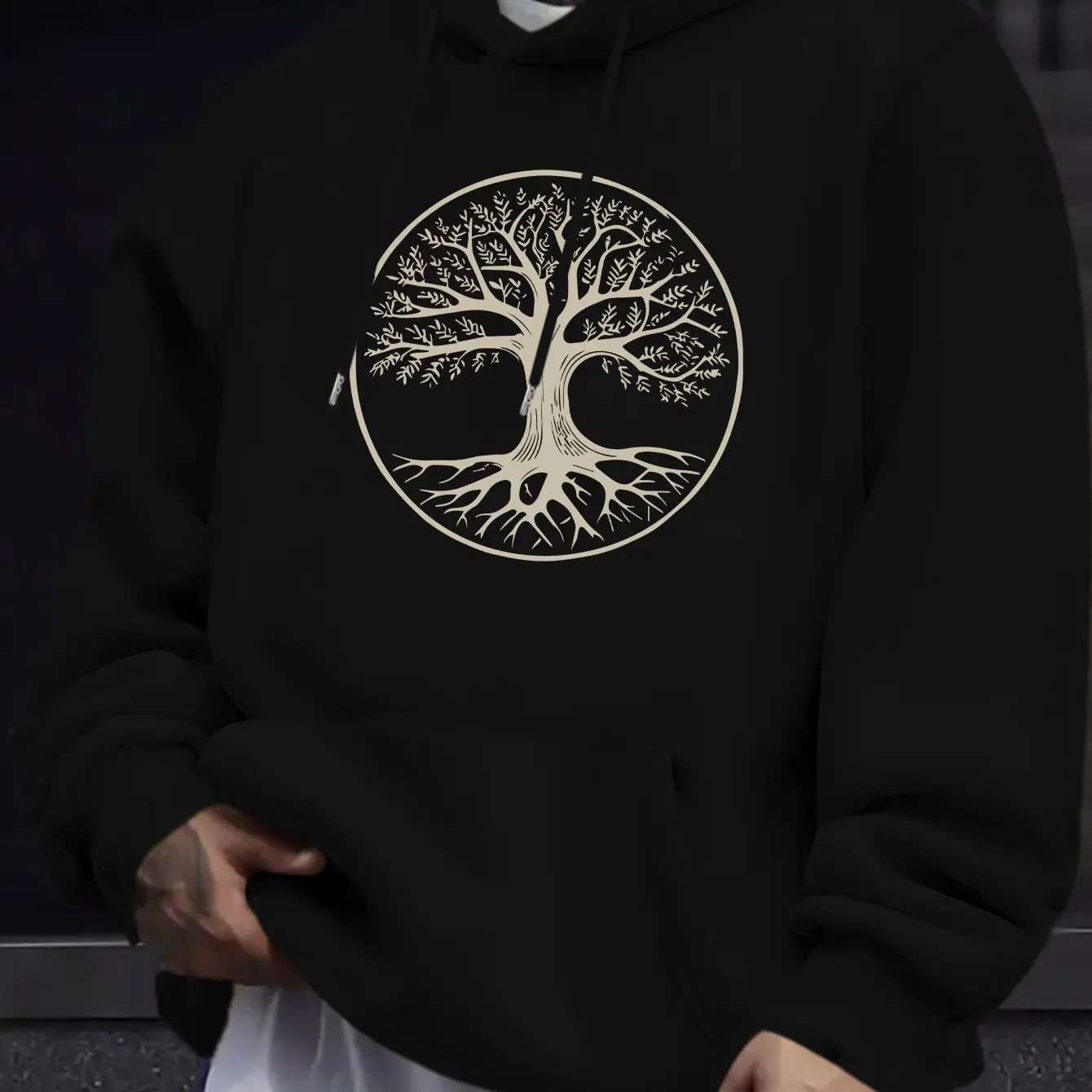 Men's Fashion Letter Print Hoodie, Casual Versatile Pullover with Kangaroo Pocket, Stretchy Fabric, Spring and Autumn Essential