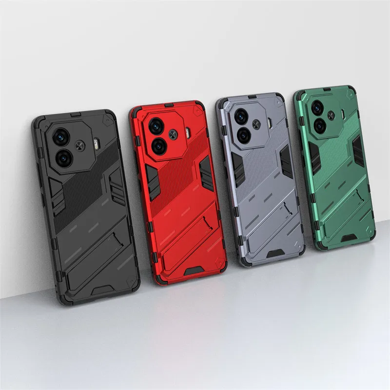 For Vivo IQOO Z9 Turbo Case For Vivo IQOO Z9 Turbo Cover Armor PC Stand Holder Shockproof Silicone Protective Phone Back Cover