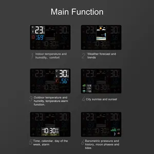 Meteorologische Station Multifunktions Touchscreen, Alarm, Thermometer, Hygrometer, drahtloser Sensor, Sonnengeschwindigkeit, Sonnenuntergang, Higrothermograph 8 Hauptverkaufsthermometerzeit - №8