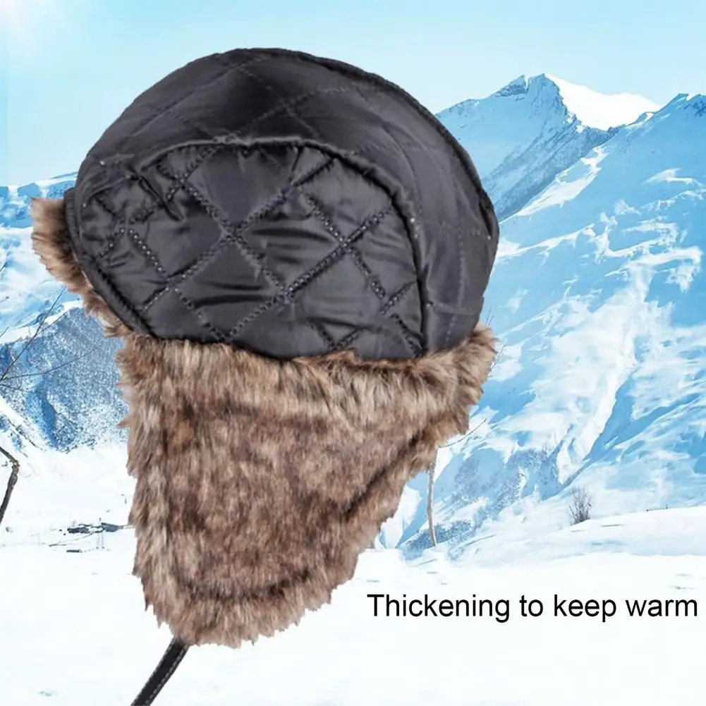 

Cold Weather Hat Winter Men's Lei Feng Hat with Plush Ear Faux Fur Windproof Design for Outdoor Activities Like