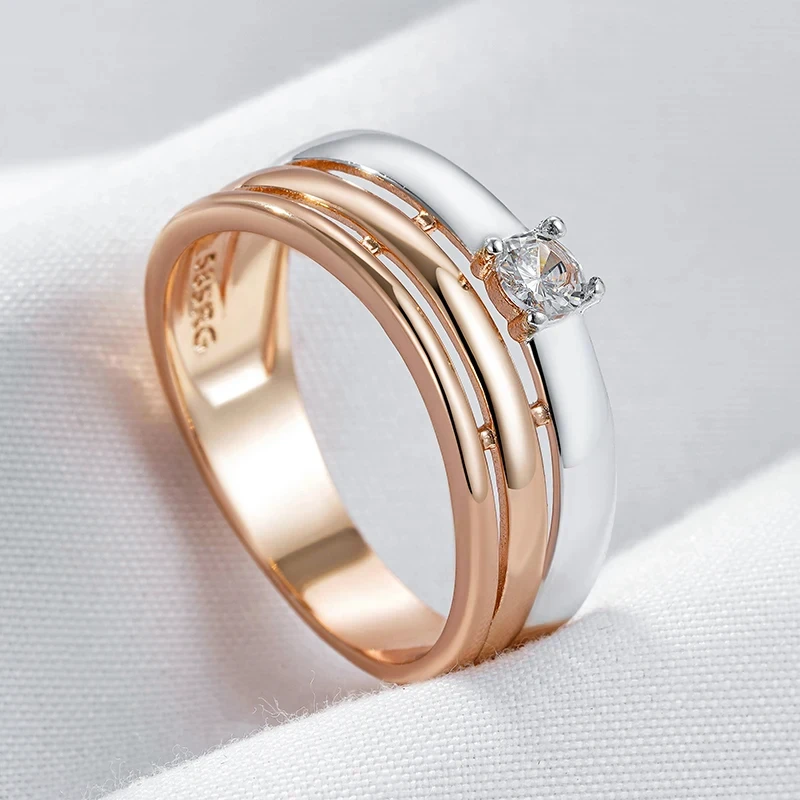 Wbmqda 585 Rose Gold Silver Color Mix Women\'s Rings Simple Fashion Wedding Proposal Engagement Jewelry Gifts