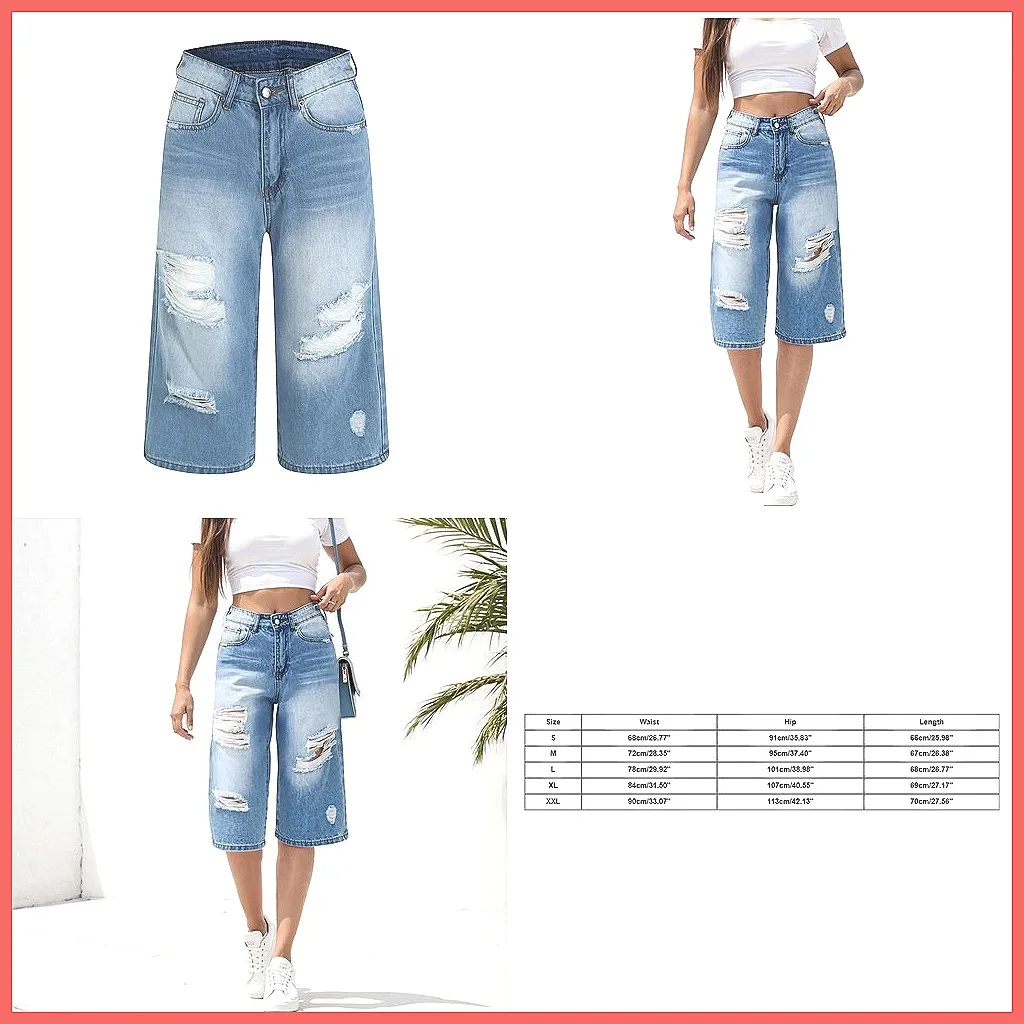 

Vintage High Waist Ripped Denim Shorts for Women, Stretchy Retro Loose Fit Korean Style Jean Shorts