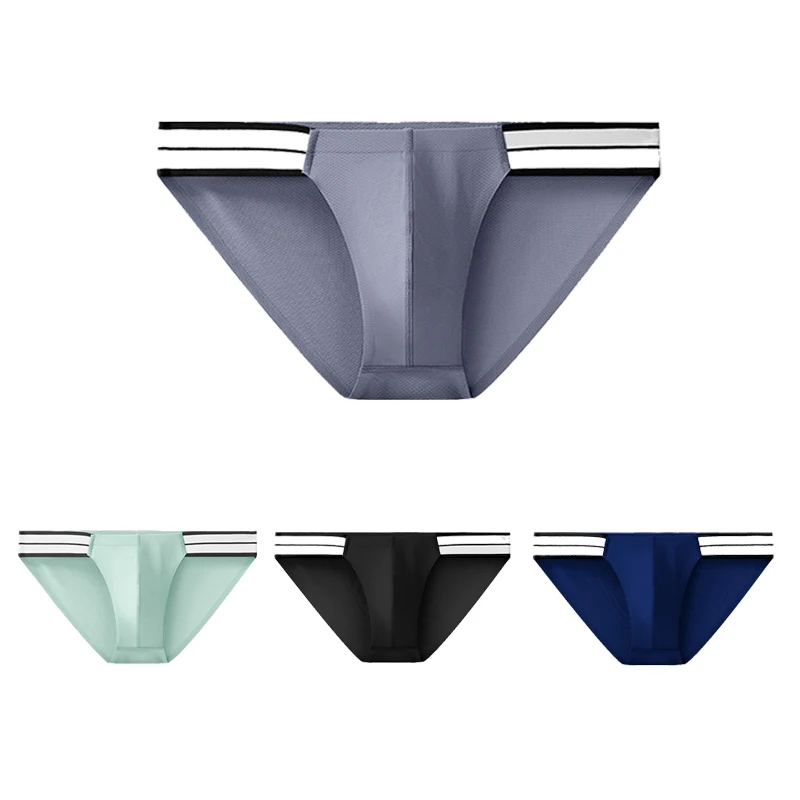 Men's sexy triangle underwear ice silk bikini 4PCS