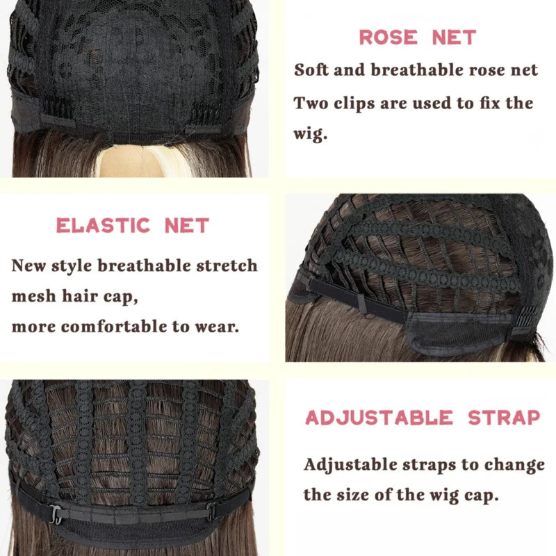 Synthetische Pruik Zwart Lange Rechte Pruik Voor Vrouwen Beide Zijden Goud Haar Midden Deel Hittebestendige Golvende Cosplay Pruik Voor Meisje