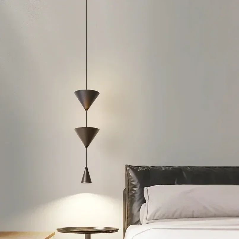 Minimalist Cone Led Pendant Lights for Bedroom Bedside Hotel Hanging Lamp Modern Ceiling Chandeliers Black White Droplight