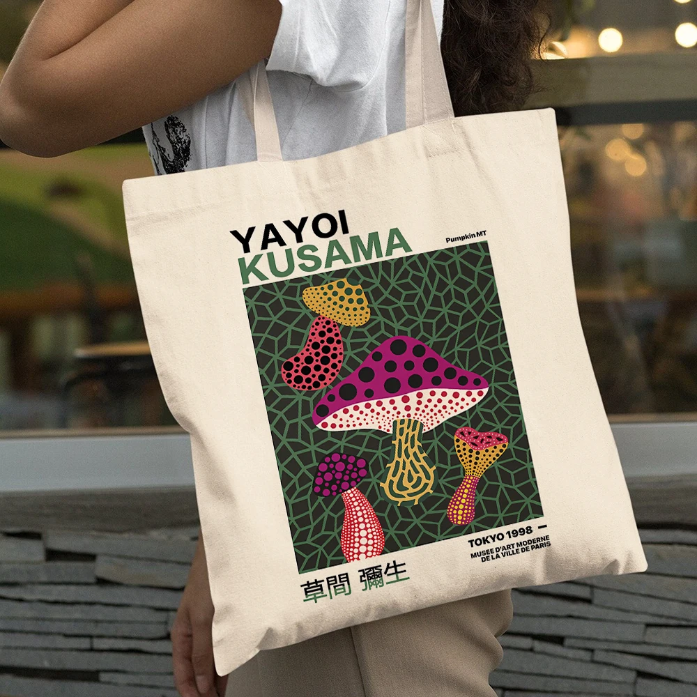 Yayoi Kusama Pumpkin Mushroom Art Lady Shopping Bags Big Capacity Gril Shopper Bag Double Print Women Shoulder Tote Handbag