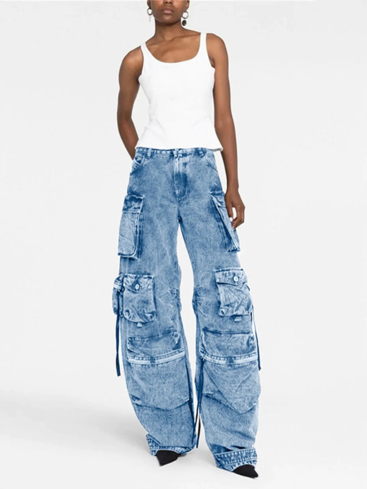 Aged Long Wide Leg Pants High Waist Workwear Trousers Cotton Denim Casual Pants Fem Spring Faion Elements ket