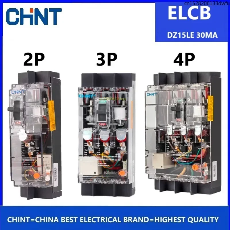 CHINT Transparent ELCB 30MA Residual Current Action Earth Leakage Circuit Breaker DZ15LE 2P 3P 4P Distribution Motor Protection