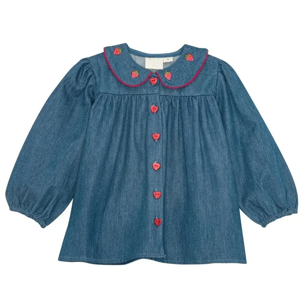 

25FL Autumn/Winter New Strawberry Cotton Clothes New Year's Red New Year's Clothes Girls' Fragmented Flower Skirt Clothes