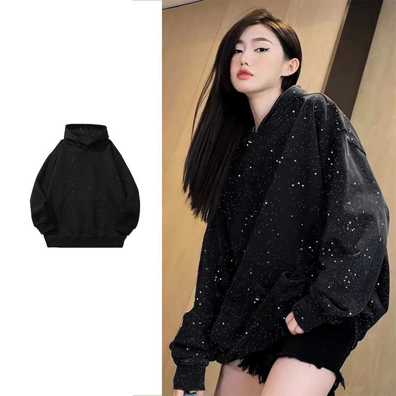 Women Print Coats Hooded Sweatshirts Long Sleeve Thick Casual Splice Jackets High Street Pockets Solid Sweatshirt Outerwear