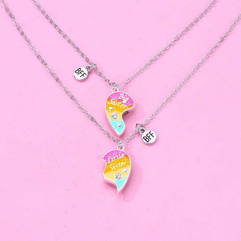 2Pcs/Set Colorful Big Sister Little Sister Pendant Chain Best Friends Necklace BFF Friendship Children\'s Jewelry Gift for Girls