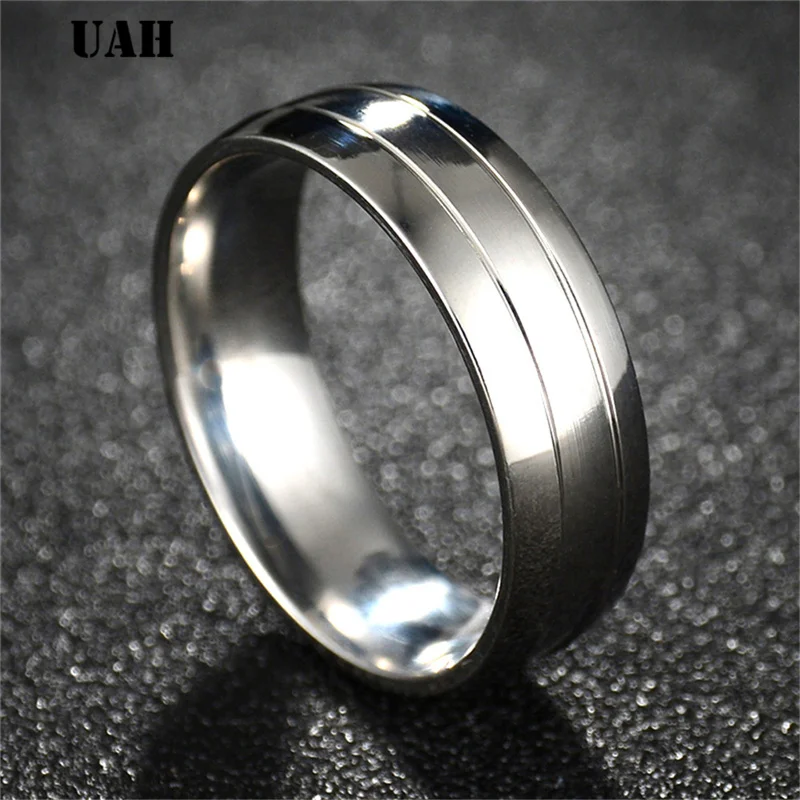 UAH Simple Couple Titanium Steel Wedding Zirconia Rings women men\'s jewelry anniversary marriage Best Fashion Gift