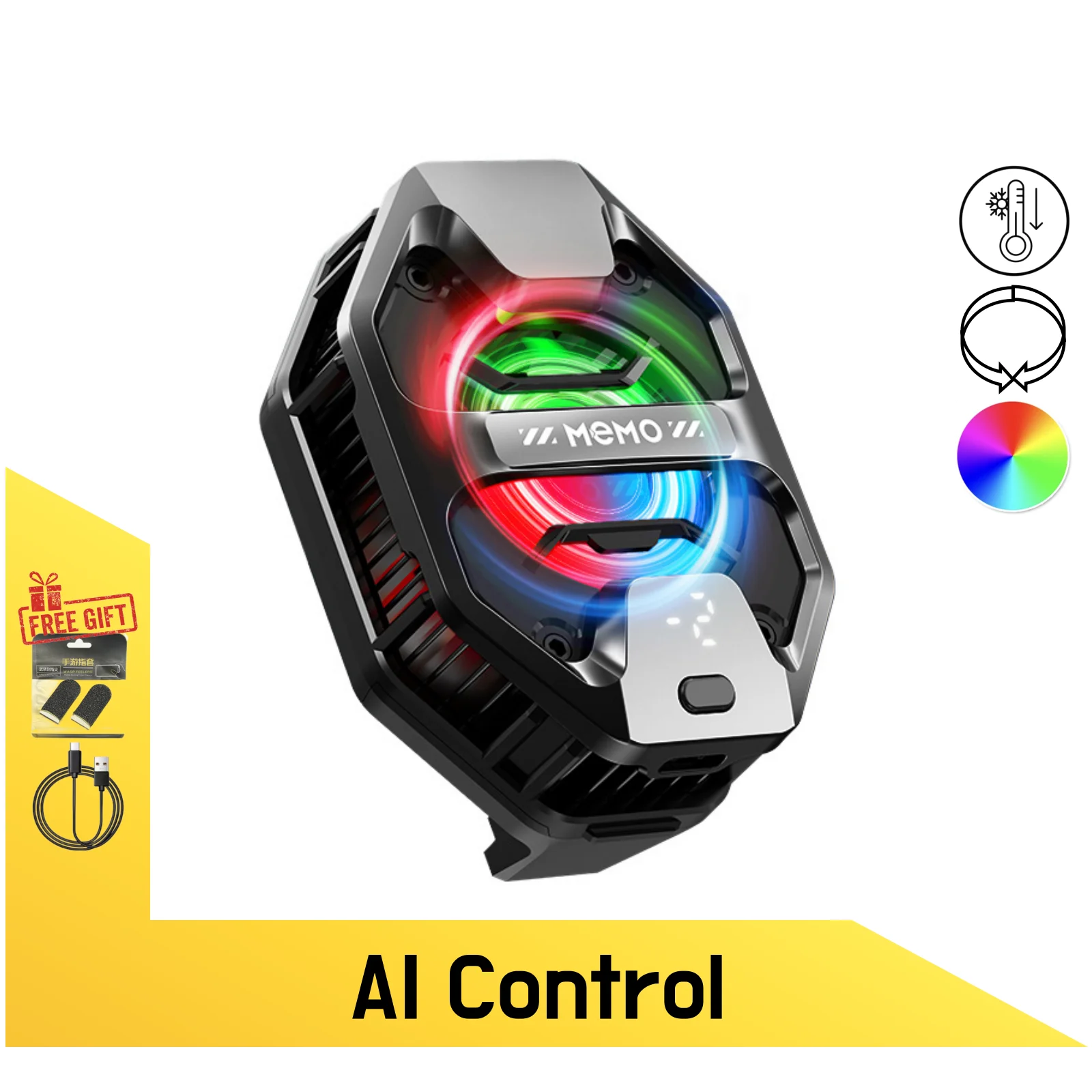 

MEMO DL20, AI Semiconductor Gaming Phone Cooler, 3-Gear Adjustable, Clip-On Design for Efficient Cooling for iPhone Android