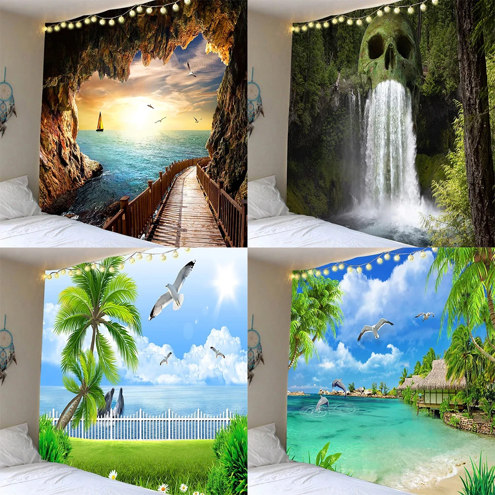 Sun sunset sea pattern house bedroom ocean tapestry home decoration living room dormitory wall background hanging cloth