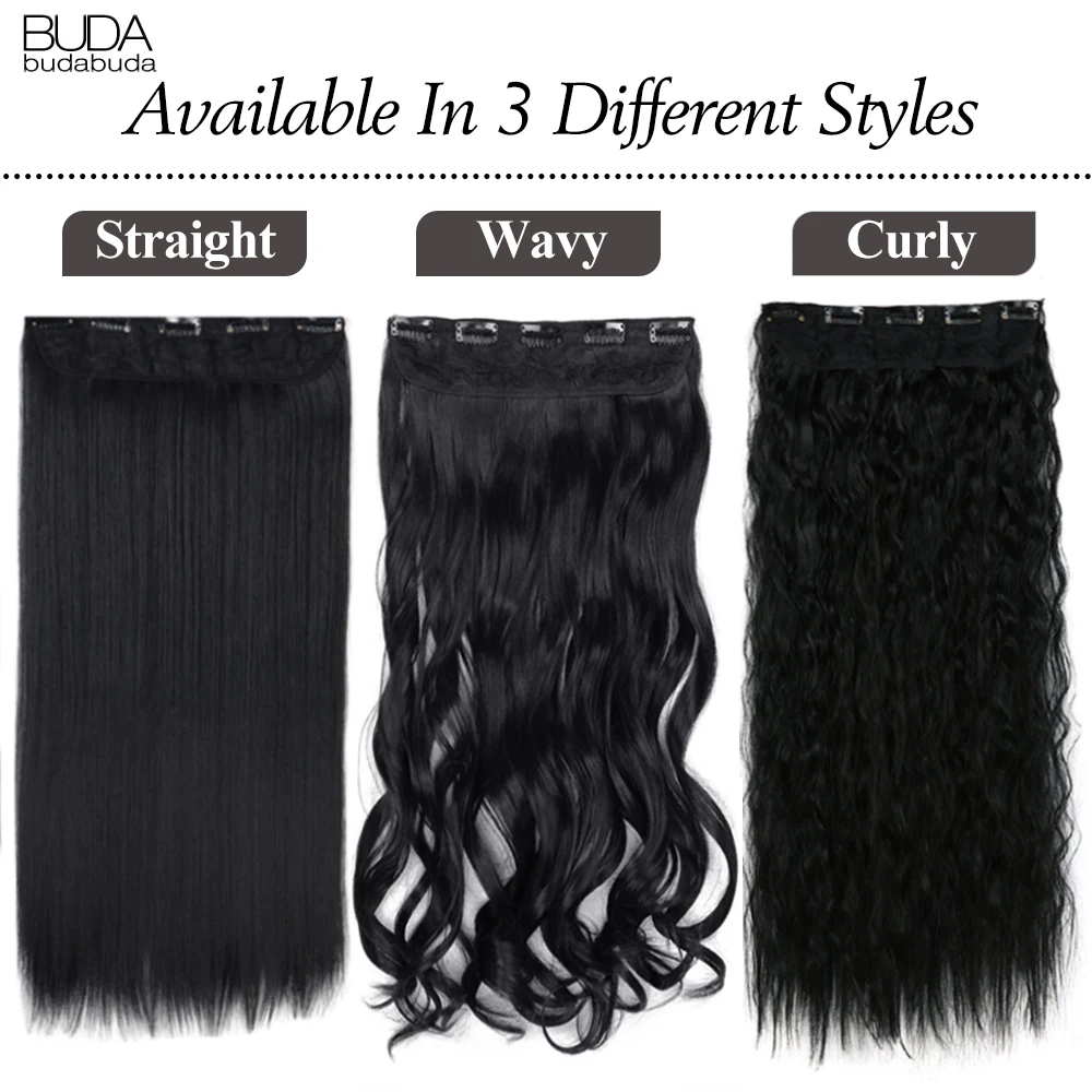 Synthetic 5 Clip In Hair Extensions Long Straight Hairstyle Heat Resistant Blonde Black Hairpieces Natural Fake Hair For Women