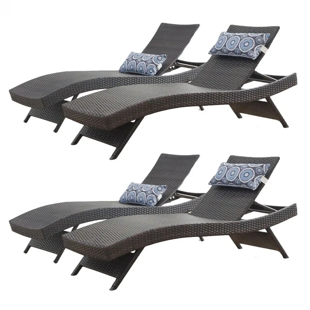 

Long Reclining Chair Set of 4 with Cushions, Outdoor Chaise Lounge Set, Rattan Chaise Lawn Sunbathing Chairs, PE Wicker Reclini