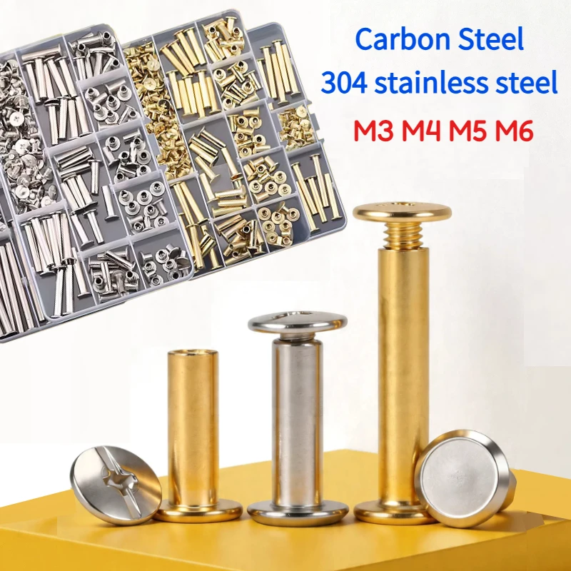 M3-M6 Mix Size Kit Chicago Screw Rivet Post Binding Nail for Leather Bag Belt Strap Photo Scrapbook Album Account Book Iron