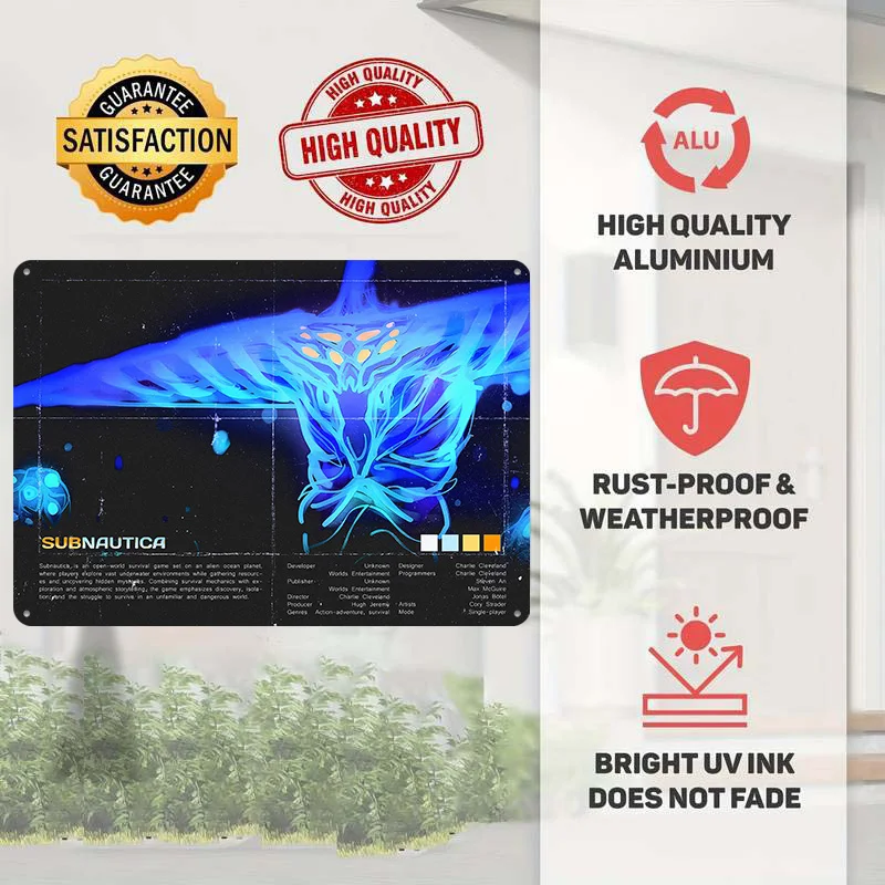 Subnautica Game Poster Retro 3D Printed Metal Signs Customized Wall Hanging Gift for Bar Accessories Room Decor Wand Deko Home