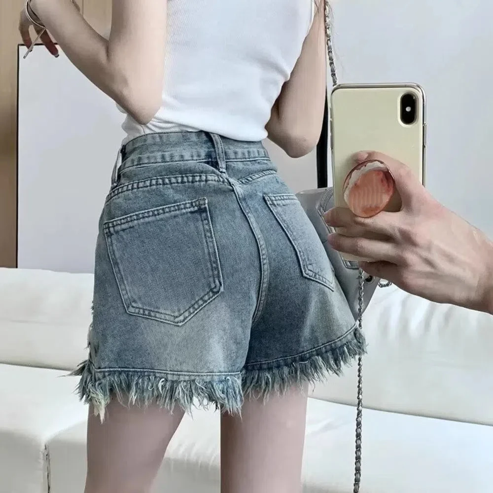 

Уличная одежда, летние джинсовые шорты, мини-ковбойские шорты с высокой талией, Y2k, джинсовые шорты с кисточками для девочек, женские шорты