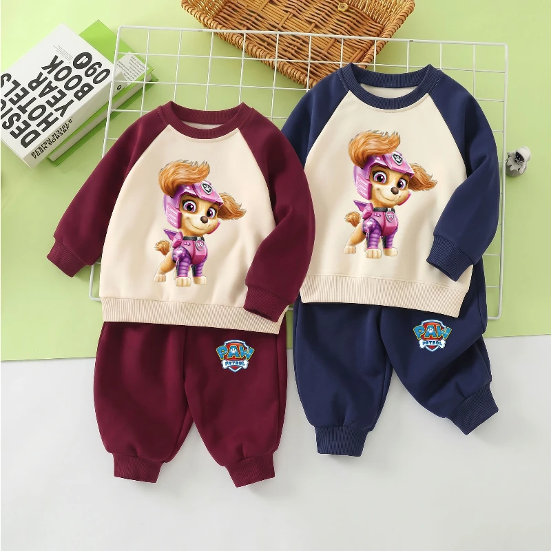 2026 New Paw Patrol Kids Raglan Sweatshirt 2‑Piece Set, Color Block Cartoon Tracksuit for Boys Girls Spring Autumn