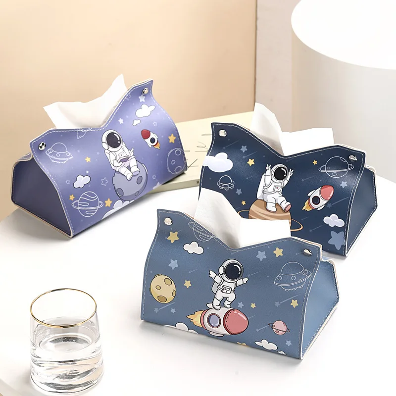 Astronaut Tissue Box Home Living Room Cartoon Waterproof Cute Light Luxury Leather Paper Extraction Box Restaurant Dorm