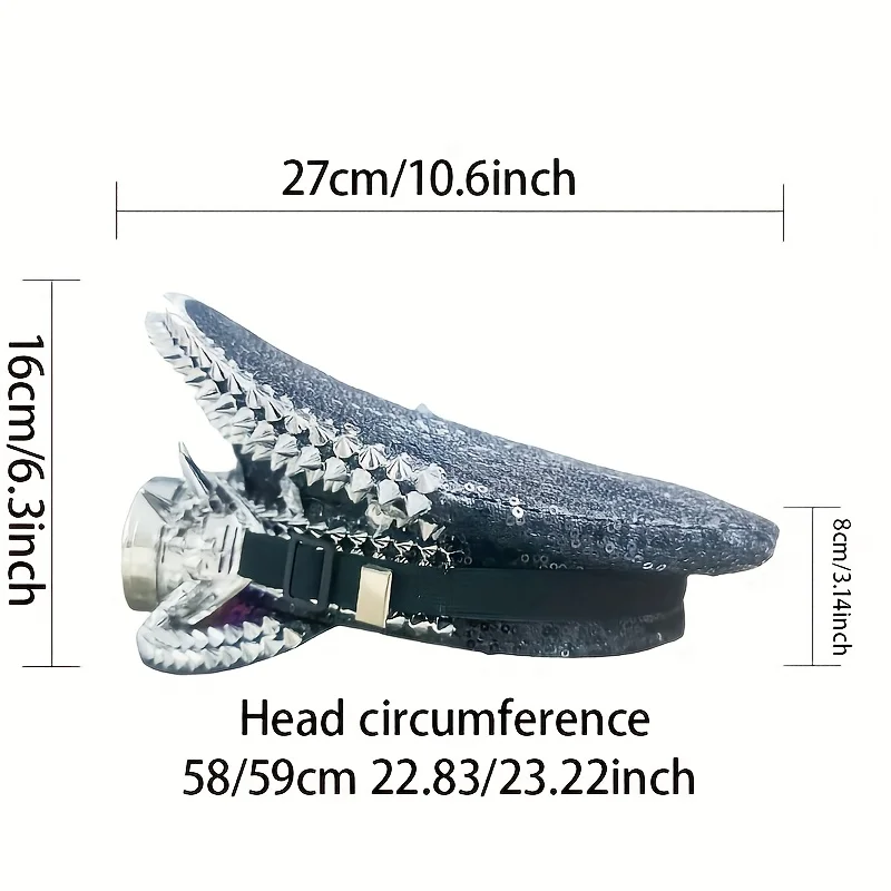HongLuan ブラックゴーグルキャプテンハットラインストーン付き、音楽祭、女性用、カーニバルコスチュームハット＆コスプレ女性用アクセサリー