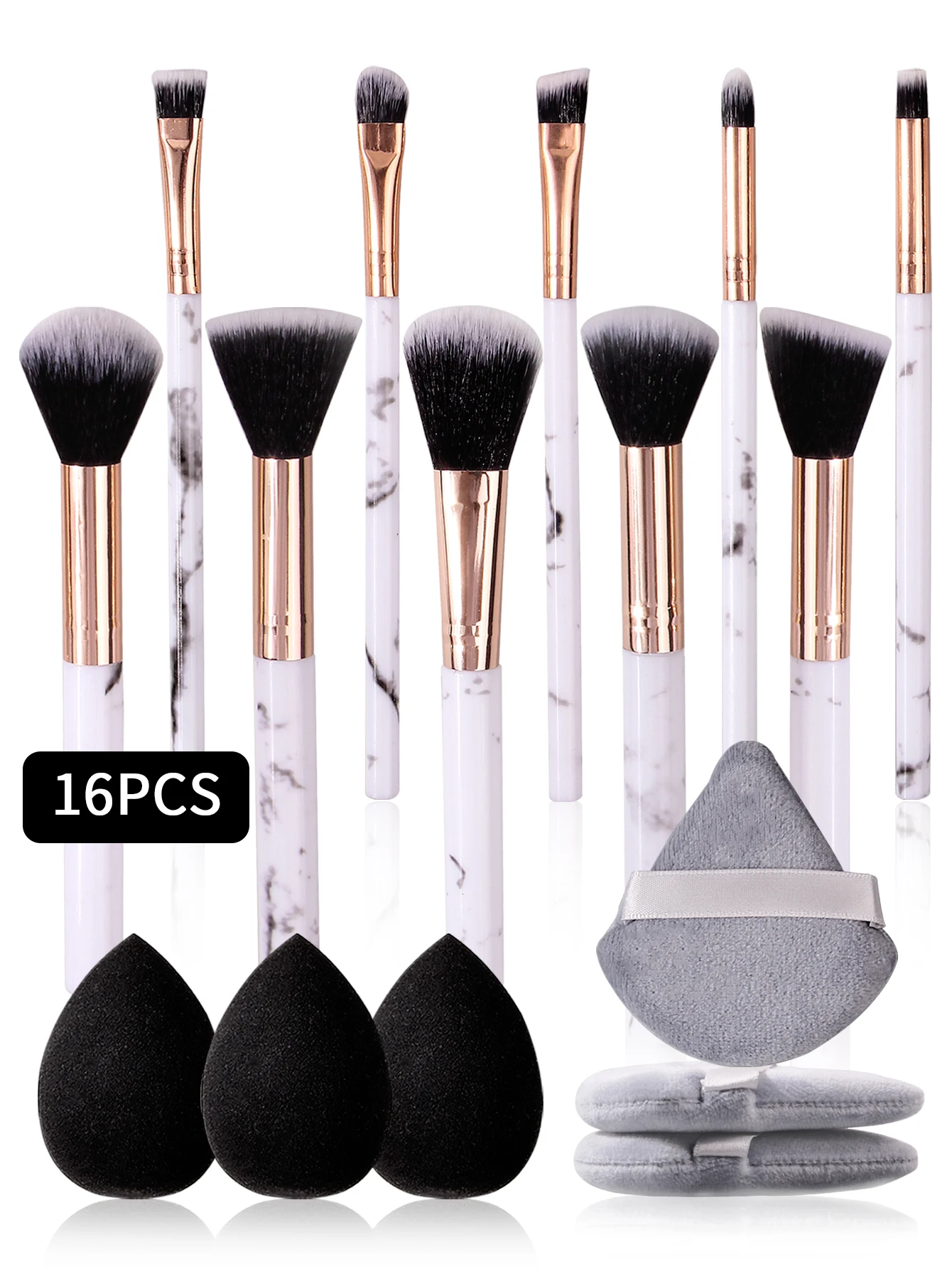 10 pincel de maquiagem branco, pincel de base sintético de qualidade, pincel de sombra, conjunto de esponja de maquiagem para mulheres, ferramentas