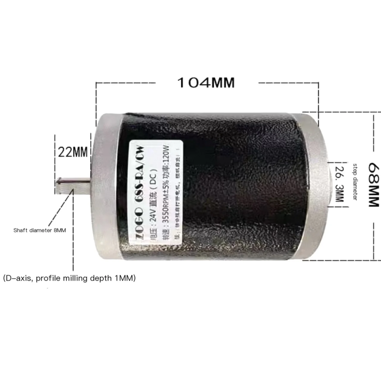 24V 180W High Torque Low Noise DC Motor 3500/7000RPM Double Ball Bearings 68MM Lathes D-Shaft Machine Tool Equipment 12V 150W