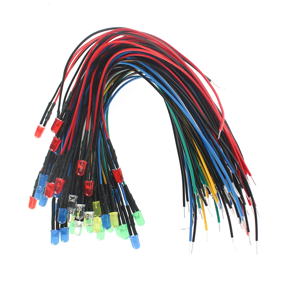 25/30/50pcs 12V 5mm Prewired LED Diodes Lights Kit Red/Green/Blue/White/Orange/Yellow Light Emitting Diodes 20cm for Arduino