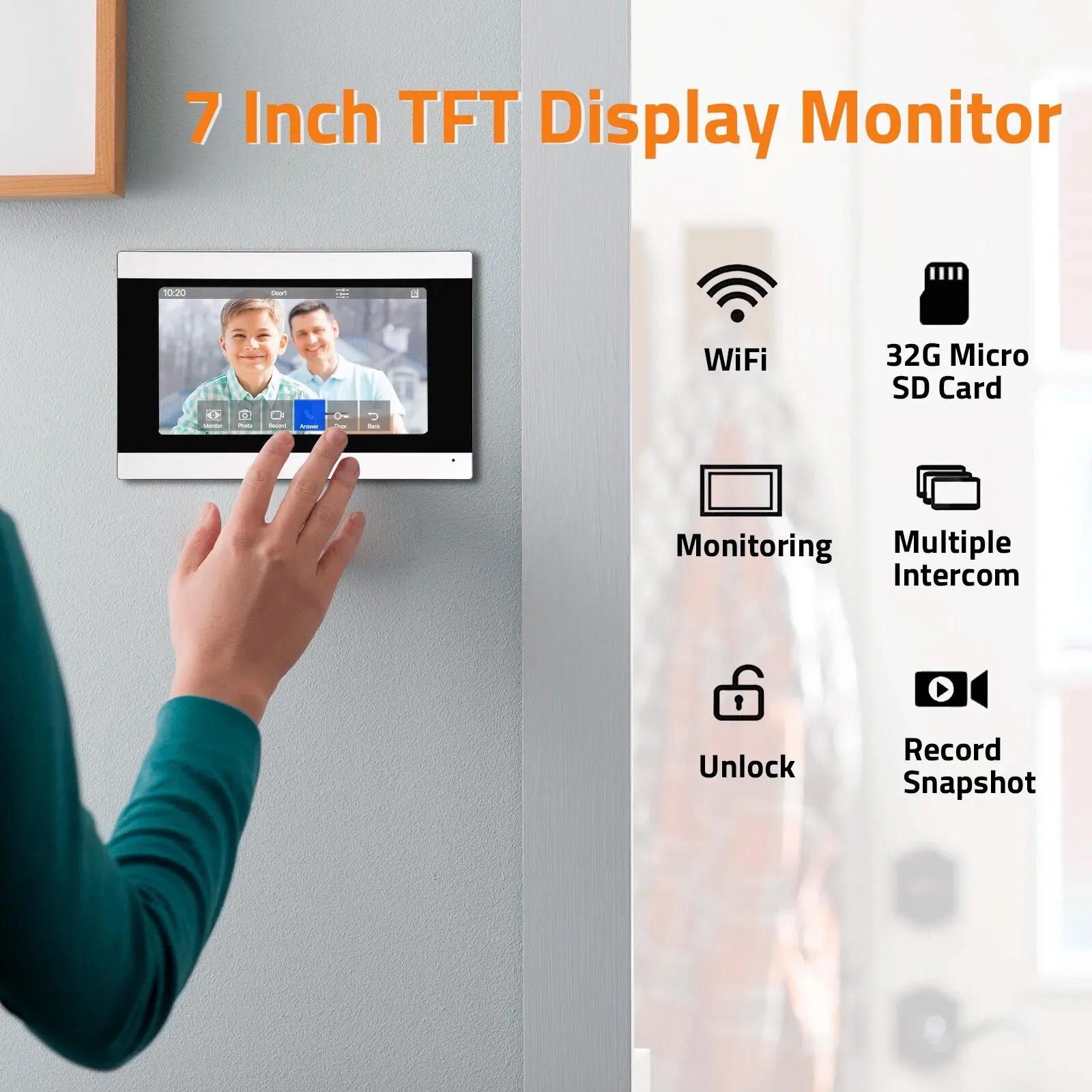 Sistema de intercomunicación de vídeo para el hogar, timbre de puerta inalámbrico inteligente con WiFi, Monitor de 1080P, 32G, visión nocturna, aplicación TUYA, 1080P