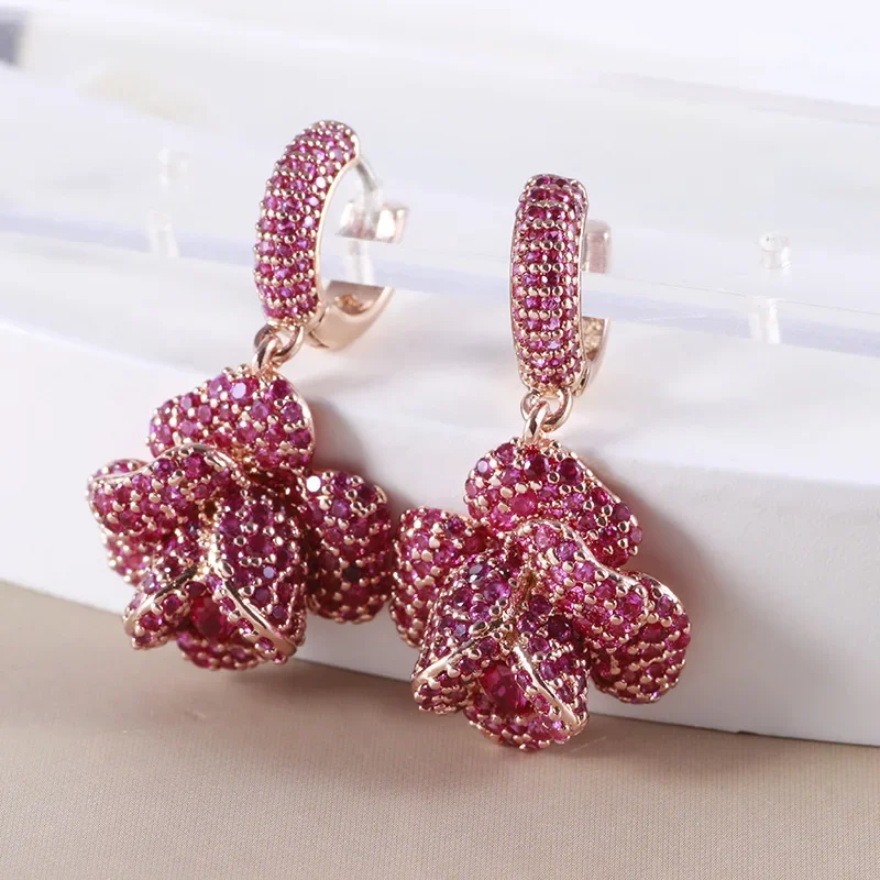 

Simple multi-layer rose flower shape inlaid zircon earrings