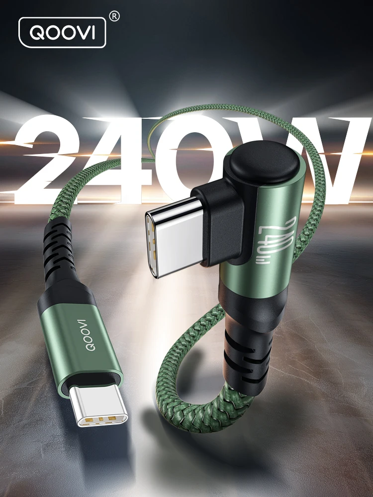 Kabel QOOVI PD240W z kątowym złączem, ultraszpędyste ładowanie USB Type C, szybkie ładowanie PD3.1 do laptopa, Samsunga, Xiaomi, iPhone'a 17, MacBooka — zdjęcie produktu 7