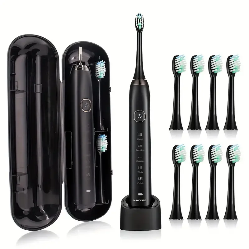 

Portable Smart Electric Toothbrush IPX7 Waterproof Toothbrush 5 Modes with 8 Brush Heads and Travel Case