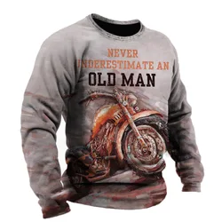 Vintage Motorcycle Print Men's T-shirt Biker Style Tops 3D Graphics Oversized Long Sleeve Tees Male Casual Hip Hop Streetwear