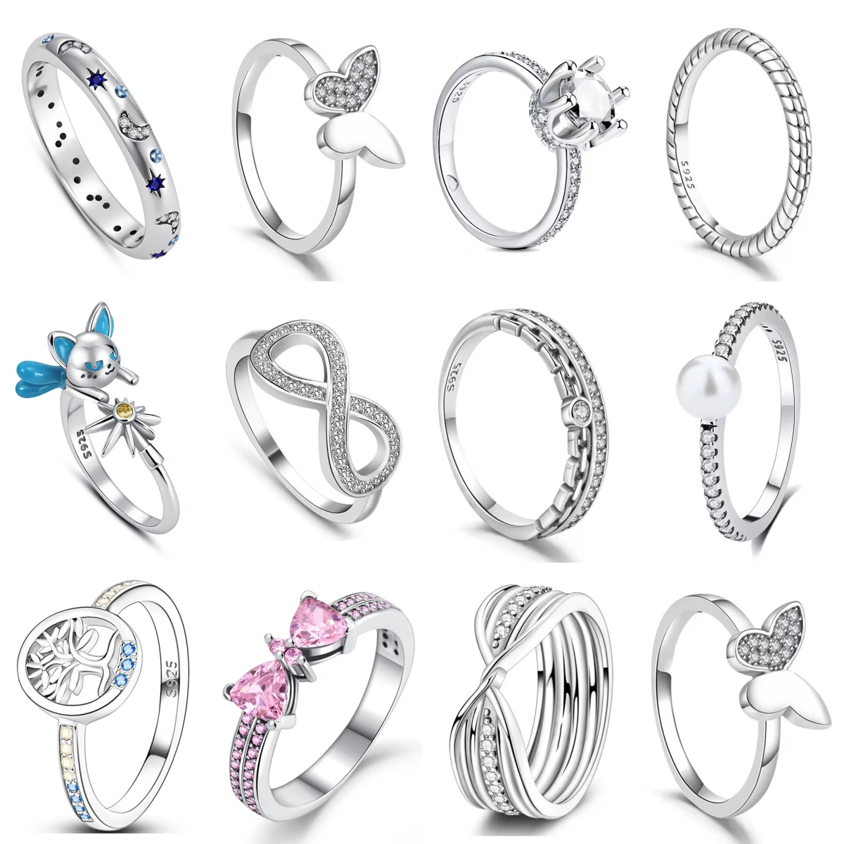 Hot Sale 925 Silver Rings Butterfly Bow Star Moon For Women Mother Original Silver 925 Wedding Valentine's Day Jewelry Trinkets