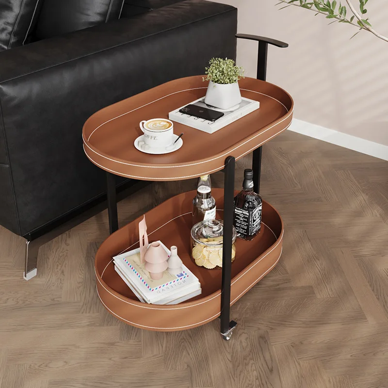 Oval trolley coffee table, movable creative rack, Italian style