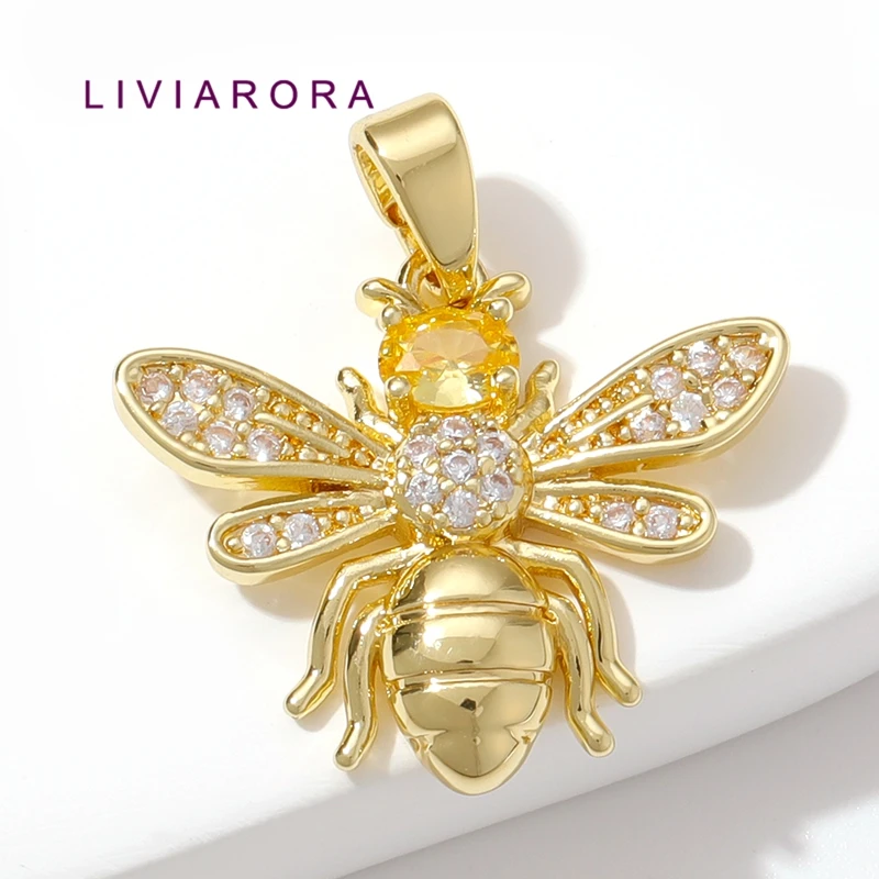 1/2/3Pcs 18K Gold Plated Brass Bumble Bee Pendant Cubic Zircon Honeybee Insect Charms For DIY Necklace Jewelry Making Materials