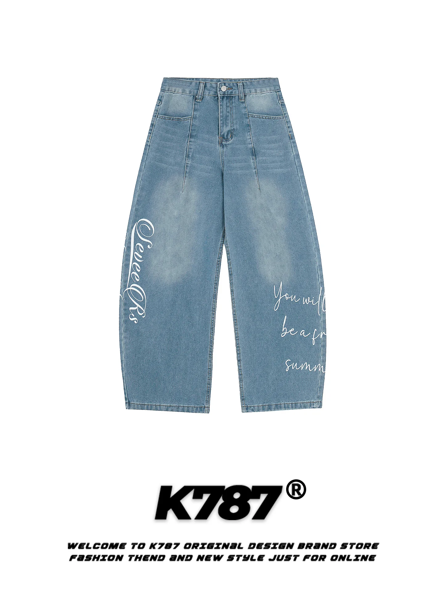 

Джинсы K787 в американском ретро-стиле с буквенным принтом, широкие, повседневные, свободного кроя, уличный стиль, с высокой талией, унисекс, прямой крой, хлопок/полиэстер