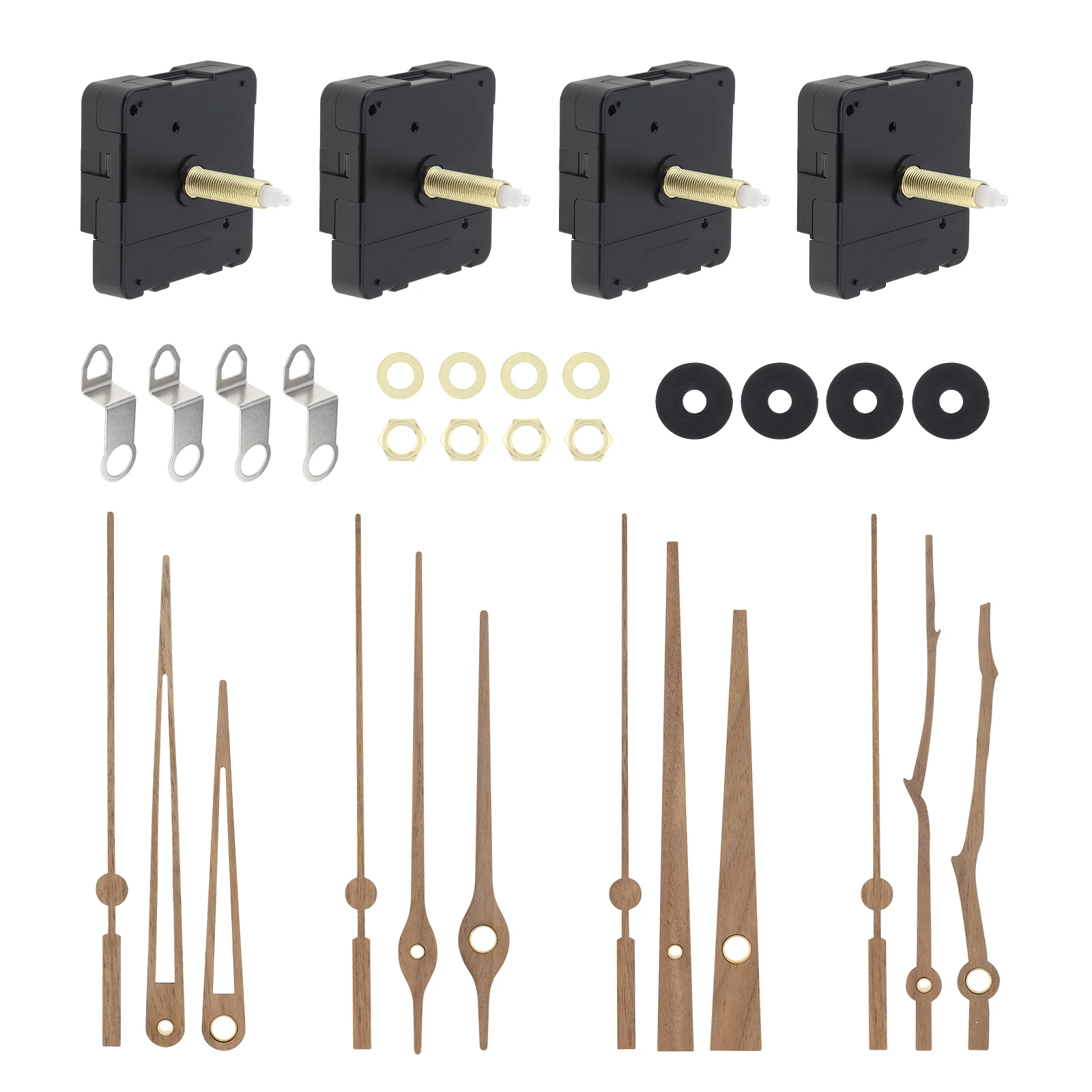 4 Pack 20/32 mm Long Shaft Quartz Silent Clock Mechanism Kit for DIY Kit / Clock Repair Replacement Part with 4 Sets Clock Hands