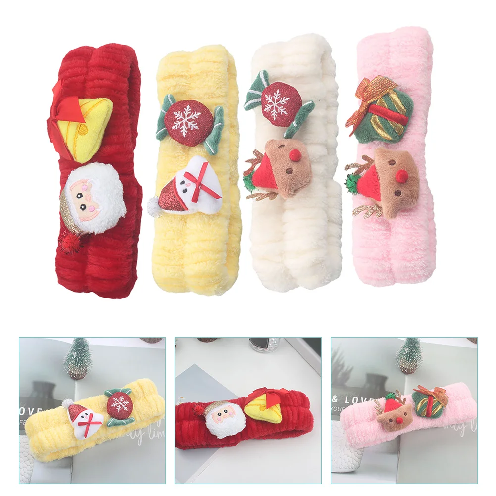 

4 Pcs Headband Flannel Cartoon Spa Headbands for Girls Women Makeup Christmas Face Wash Miss