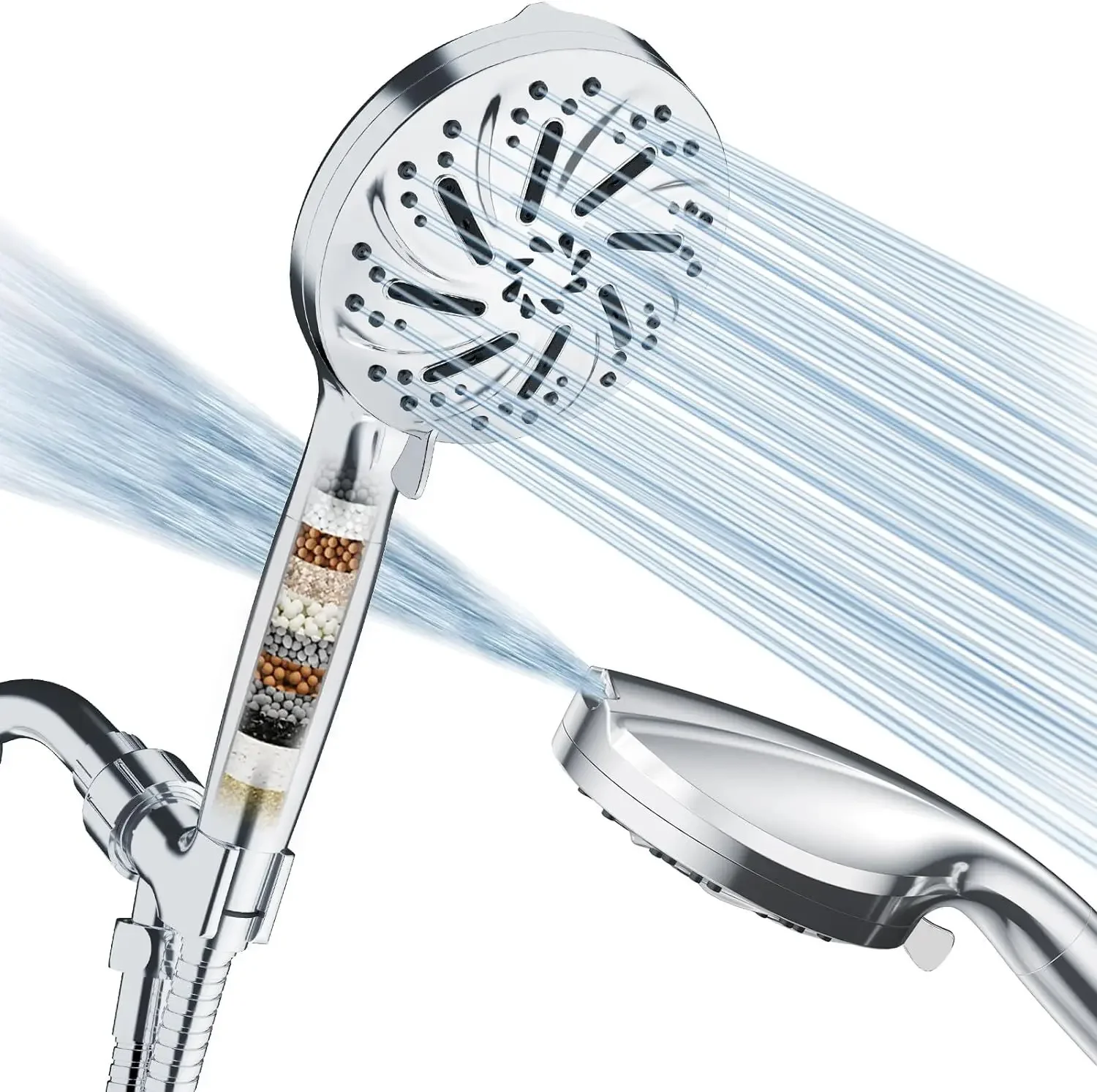 8+2 Function Handheld Shower Head ABS Round Pressurized Shower with Spray Gun Multiple Spray Modes Filtered Shower Head