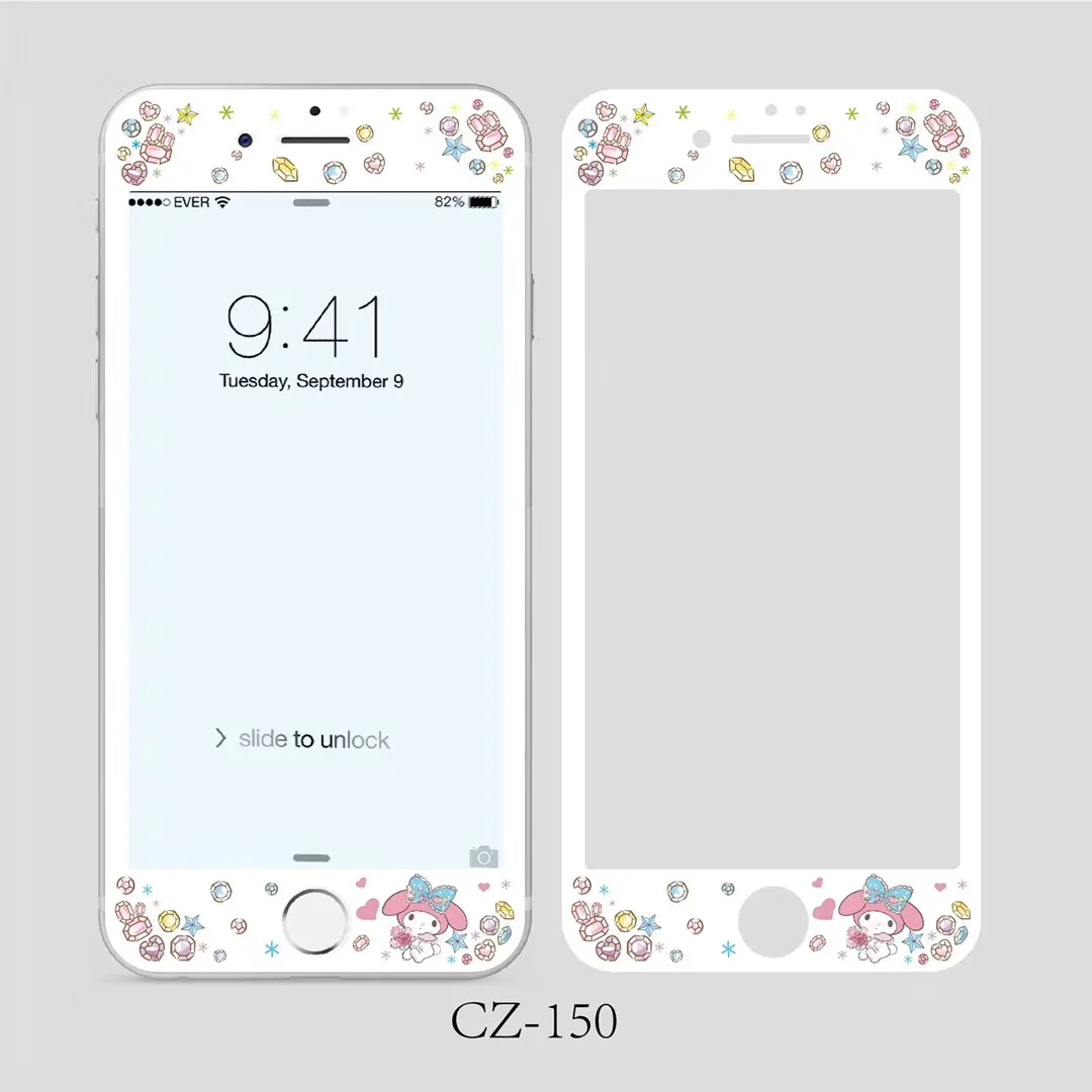 Película de vidro temperado para iphone 6 s, 7, 8 plus, protetor de tela 3d, 9h, bonito, padrão sanrio, cinnamoroll, gatinho, borda macia