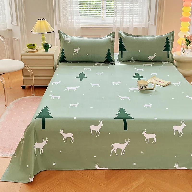 1PC Light Pink Bed Sheet, Cartoon Rabbit & Peach with Heart Flower 