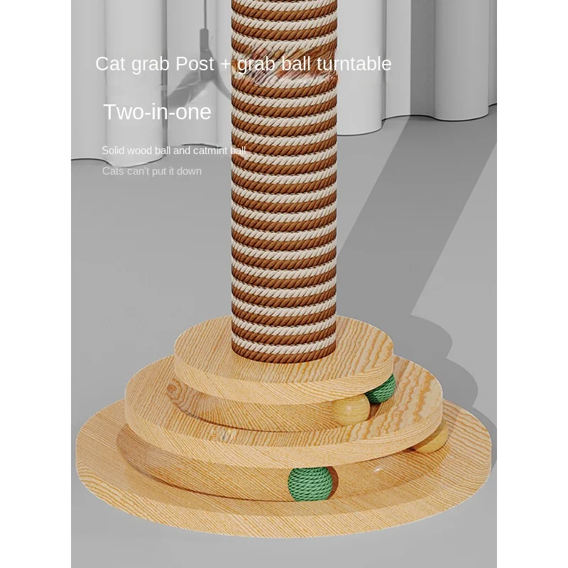 Scratching post is wear-resistant, does not chip off, scratch resistant sisal hemp, all solid wood cat scratch column, cat toys