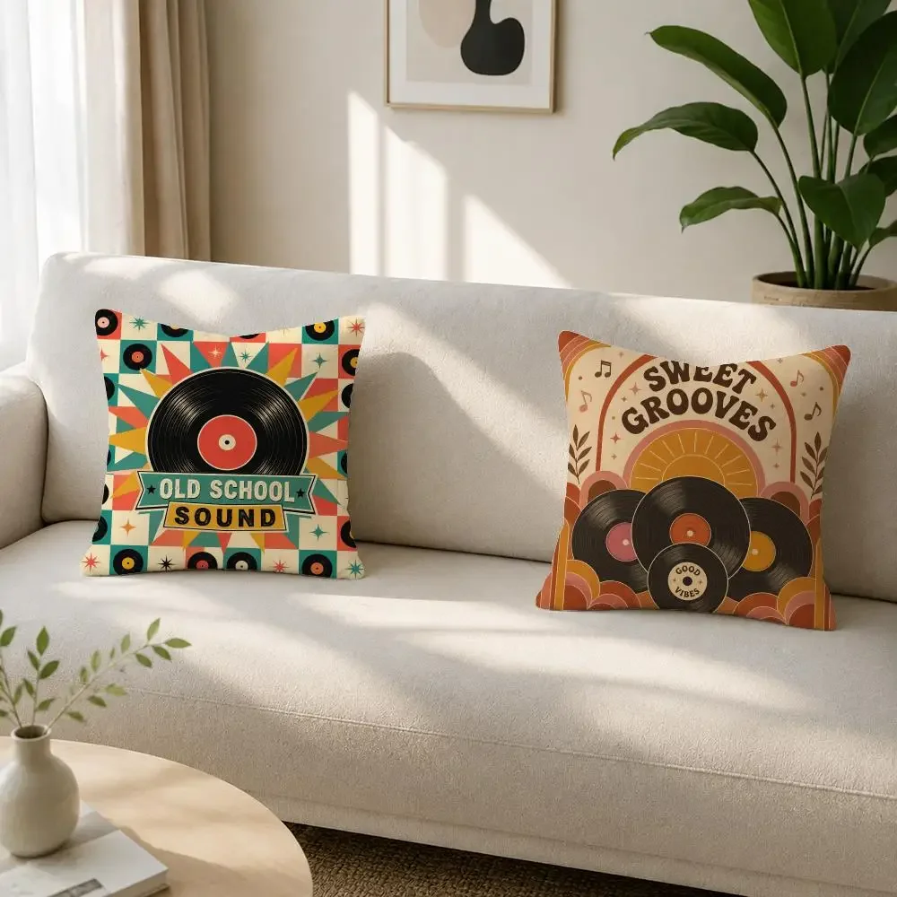 Pattern Vintage Vinyl Record Retro Music Cushion Cover Soft Plush Fluffy Throw Pillow Cases for Sofa Bedroom Home Decor
