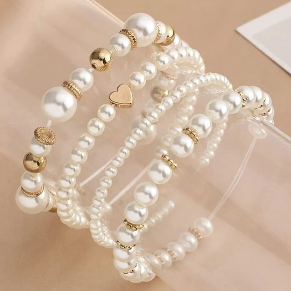1890pcs Round Shape Pearl Beads Set 4/6/8/10/12mm Size with Gold Beads DIY Bracelet Beads White Crafting Beads for Necklaces